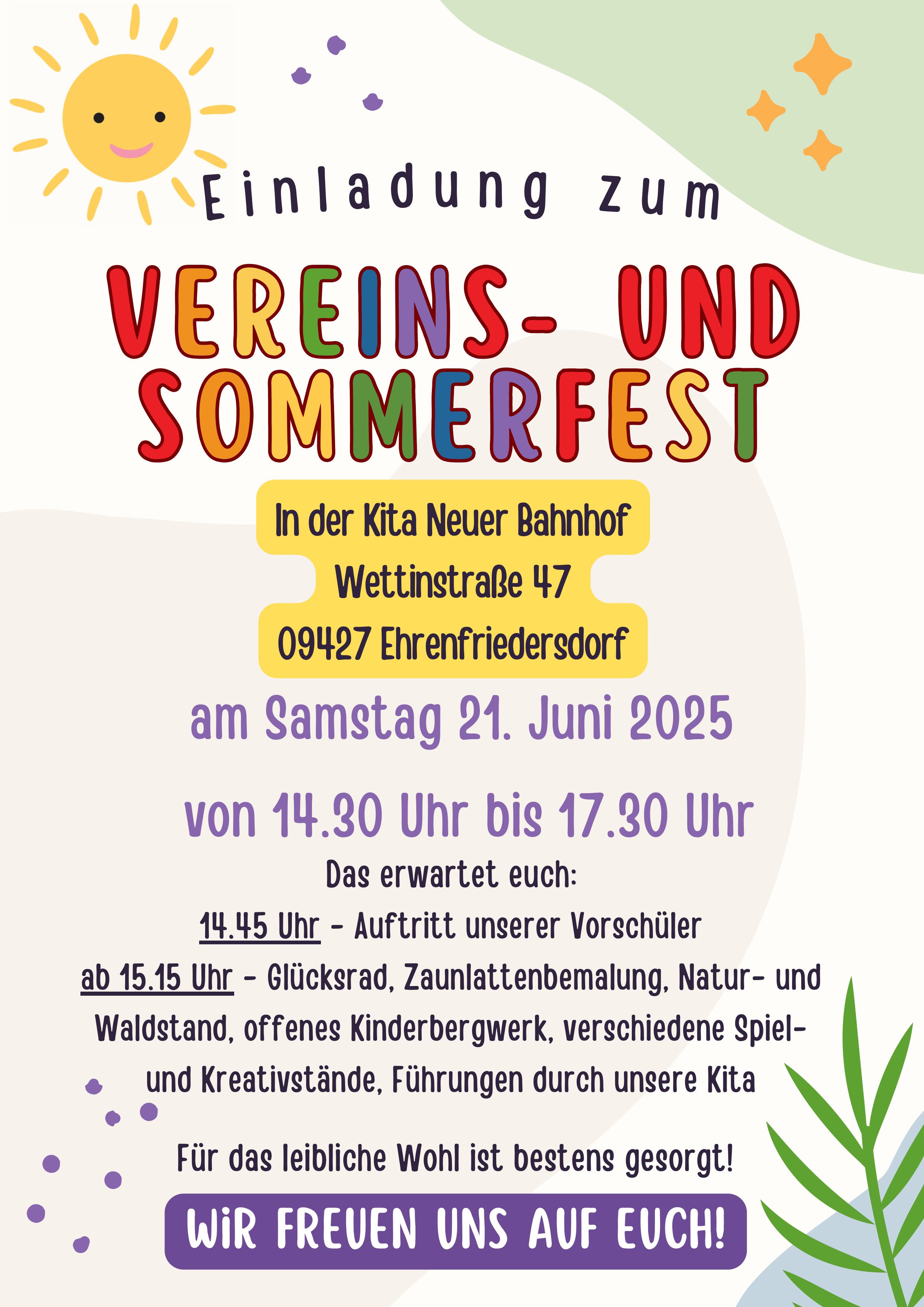 Einladung Sommerfest Kita Neuer Bahnhof